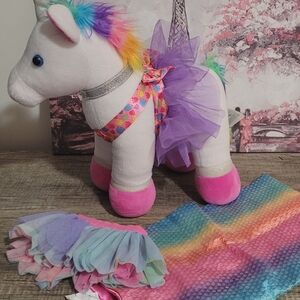 💜 Build A Bear Color Craze Rainbow White Unicorn 12" w/ Dress  And Blanket💜